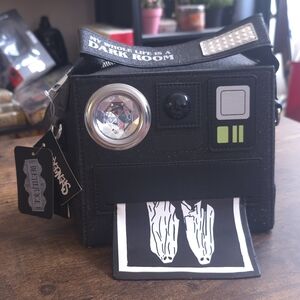 Spencer's Black Novelty Camera Mini Bag with Crystal Lens